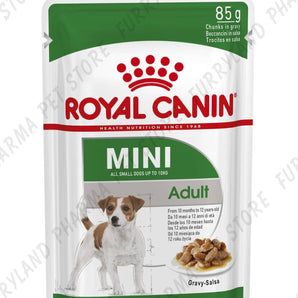 ROYAL CANIN DOG MINI ADULT ALL SIZES UP TO 10KG IN GRAVY WET POUCH 85G