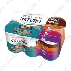 NATURO DOG ADULT VARIETY 6 PACK IN HERB JELLY WET TIN 390G GRAIN & GLUTEN FREE