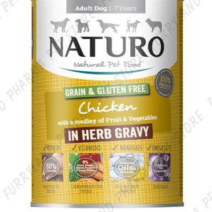 NATURO DOG CHICKEN WITH FRUIT & VEG ADULT IN HERB GRAVY WET TIN 390G GRAIN & GLUTEN FREE