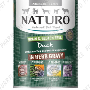 NATURO DOG DUCK WITH FRUIT & VEG ADULT IN HERB GRAVY WET TIN 390G GRAIN & GLUTEN FREE