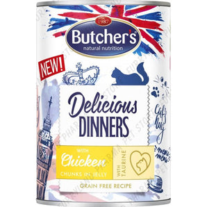 BUTCHER'S CAT DELICIOUS DINNERS WITH CHICKEN CHUNKS IN JELLY WET TIN 400G