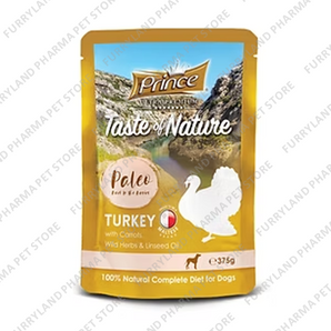 PRINCE TASTE OF NATURE PALEO DOG POUCH TURKEY WITH CARROTS, WILD HERBS & LINSEED OIL 375G