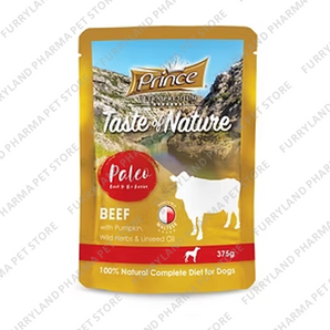 PRINCE TASTE OF NATURE PALEO DOG POUCH BEEF WITH PUMPKIN, WILD HERBS & LINSEED OIL 375G