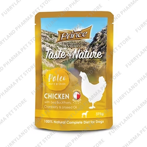 PRINCE TASTE OF NATURE PALEO DOG POUCH CHICKEN WITH SEA BUCKTHORN, CRANBERRY & LINSEED OIL 375G