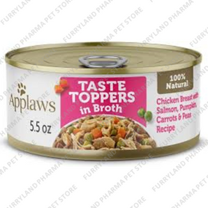 APPLAWS TASTE TOPPERS IN BROTH - CHICKEN BREAST WITH SALMON, PUMPKIN, CARROTS & PEAS 156G