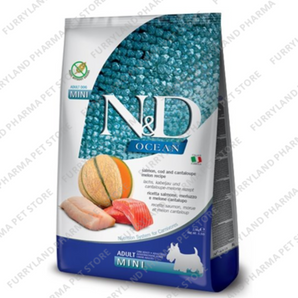 N & D OCEAN ADULT MINI SALMON, COD AND CANTALOUPE MELON RECIPE DRY FOOD 2.5KGS