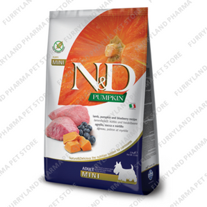 N &D PUMPKIN ADULT MINI LAMB, PUMPKIN AND BLUEBERRY RECIPE DRY FOOD 800G