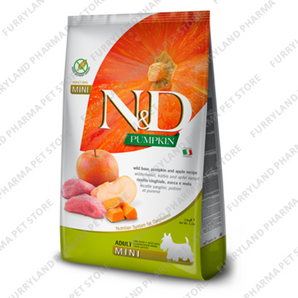N & D PUMPKIN ADULT MINI WILD BOAR, PUMPKIN AND APPLE RECIPE DRY FOOD 2.5KGS