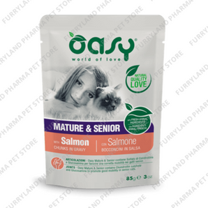 OASY MATURE & SENIOR SALMON CHUNKS IN GRAVY WET POUCH 85G