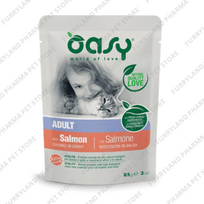 OASY ADULT WITH SALMON CHUNKS IN GRAVY WET POUCH 85G