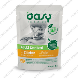 OASY ADULT STERILIZED WITH CHICKEN CHUNKS IN GRAVY WET POUCH 85G