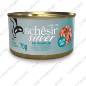 SCHESIR SILVER TUNA AND MACKEREL IN BROTH FOR SENIOR CATS 70G